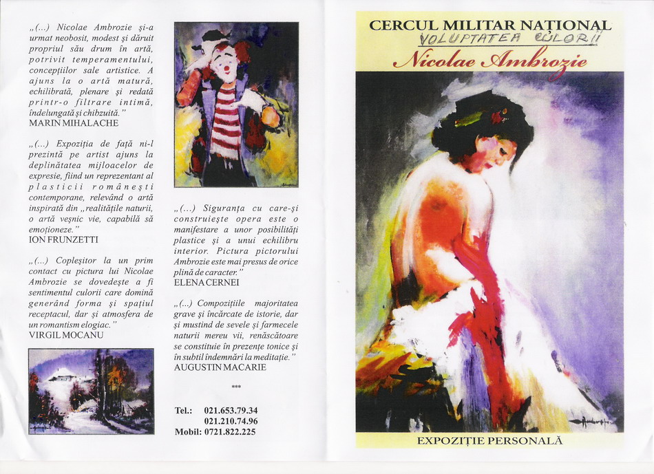NICOLAE AMBROZIE  - Catalog expozitie Voluptatea culorii la CERCUL MILITAR NATIONAL 2008 2