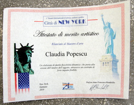 Premiul "Trofeo Citta di NEW YORK" 2010 acordat artistei CLAUDIA POPESCU