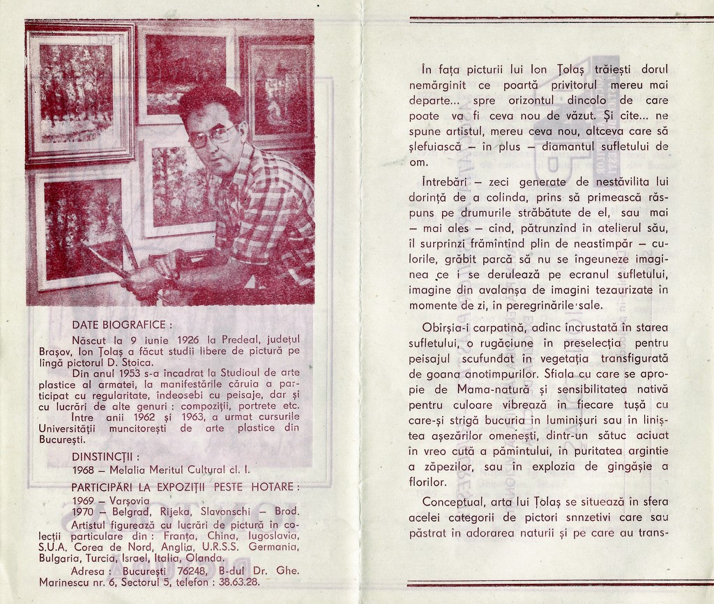 Ion TOLAS - CV in pliantul expozitiei din 1989