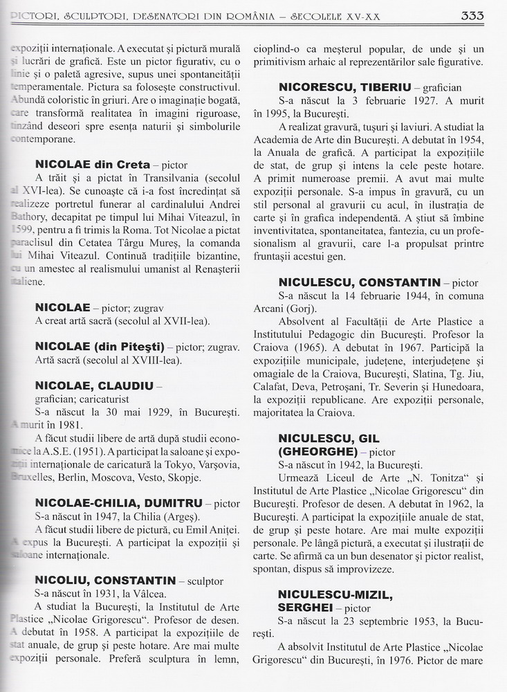 NICOLAE-CHILIA DUMITRU -- in LEXICON Pictori, sculptori si desenatori din Romania secolele XV-XX de Mircea Deac 2008 pag. 333